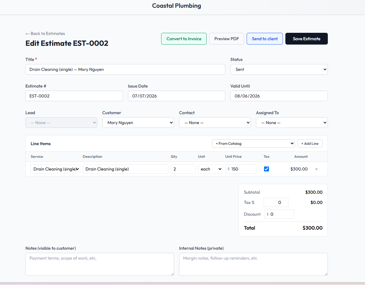 Estimates that convert to invoices