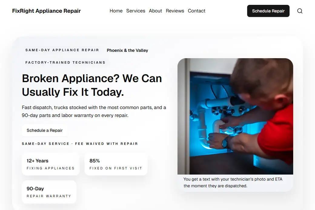 Appliance Repair demo website